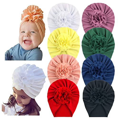 8 Stück solide große Blume Knoten Schleife Baumwolle Beanie Turban Hut Kappe Indien Muslim islamische Kopfbedeckung Winter Krankenhaus Kinderzimmer für Neugeborene Baby Mädchen Kleinkind Kinder Cover