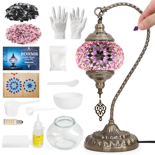 BOHMR DIY Turkish Mosaic Lamp Kit for Adults Swan-Neck Stained Glass Lamp Making Kit- Easy Fun No Experience Needed Mosaic Art & Craft Project Kits for Adults & Teens Make Your Own Table Lamp Pink