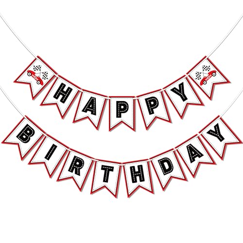 Image of Race Car Happy Birthday Banner Racetrack Running Racer Party Decoration for Birthday Party Decorations, Red Racing Theme Decor