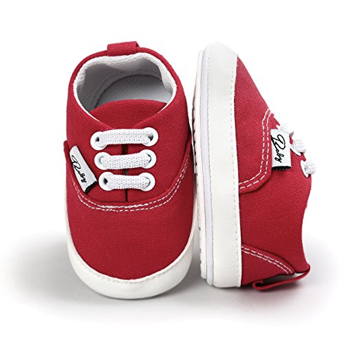 Image of Unisex Baby Boys Girls Canvas Sneakers Soft Rubber Sole High-Top Ankle Infant Crib Shoes Toddler First Walkers