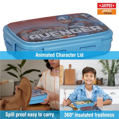 Image of JAYPEE Steel Tek Sr. Insulated Lunch Box Marvel Avenger, Blue, 550 ml | Airtight Tiffin Box for School Kids Inner Stainless Steel |Airtight |Leakproof |100% Food Grade|Bpa Free