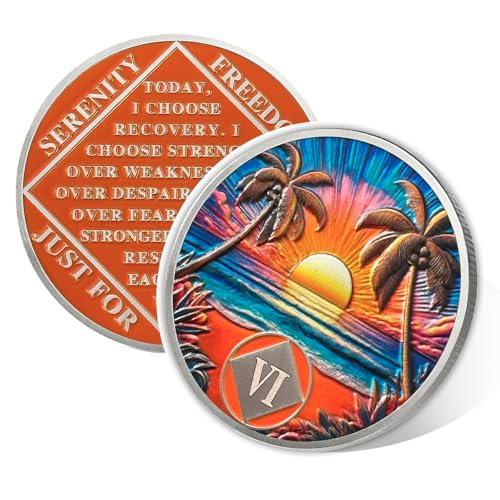 beach sunset 6 year sobriety coin affirmation na coin addiction recovery six year sober chip celebrating recovery anniversary token narcotics anonymous sobriety gifts for men women