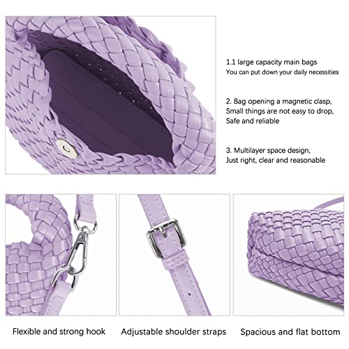 Image of Woven Crossbody Bag Small Tote Cute Purse for Women,Top Handle Handbag Pu Leather Shoulderbag with Detachable Strap