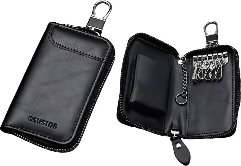 NEXUS-Portachiavi in Pelle con 6 Ganci, Custodia Portachiavi Compatta con Zip – Porta Chiavi Silenzioso e Organizzato per Auto e Casa, Uomo e Donna