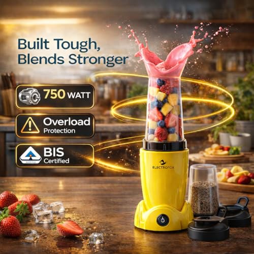 Image of Electrofox Belndo+ 2 Jar Bullet Nutri 750 W Juicer Mixer Grinder (2 Jar Nutri Blendo+ | 2 Jars | Yellow) 2 Year Warranty