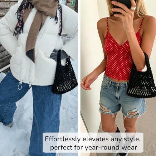 Image of Mini Clutch Handbag Fishing Net Bucket Bag Cotton Rope Crochet Drawstring Woven Beach Bag Small Tote for Women Girls