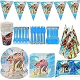 Vajilla de fiesta para Moana： Incluye 10 vasos de papel, 10 platos de 7 pulgadas, 1 banderín, 6 sombreros, 20 toallas de papel, 1 mantel, 10 cuchillos, 10 tenedores y 10 cucharas. La vajilla de cumpleaños tiene capacidad para 10 personas.