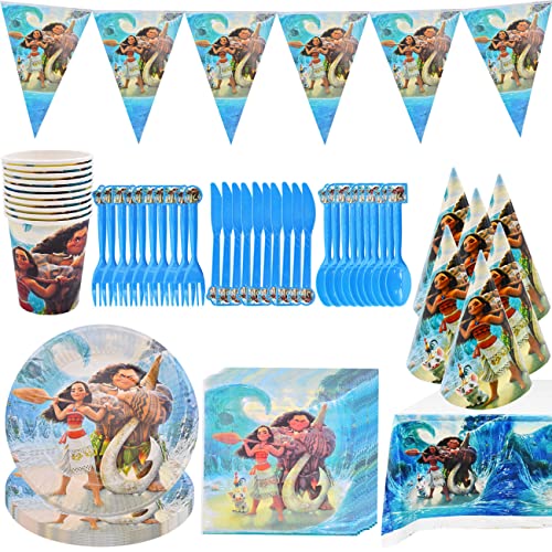 Vajilla de Fiesta Cumpleaños Decoración simyron 78PCS Moana Party Supplies de Mesa de Cumpleaños,...