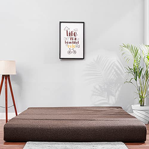 Image of Convertible Fabric Sofa Cum Bed | Foldable Double Foam & Washable Cover with Cushions | Modern Design Use Living Room & Guest Room (Coffee-Multi-Oval, 5X6 Ft)