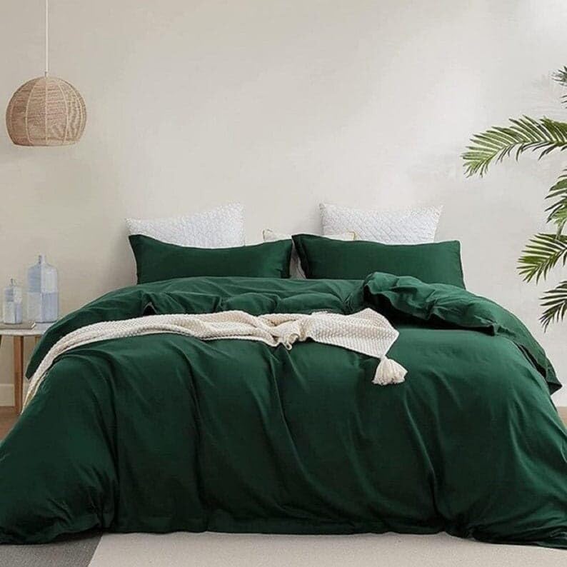 INDACORIFY Emerald Green Cotton Duvet Cover Stonewashed Cotton Bedding set and Pillowcases Luxurious Cozy Comfy Soft Cotton Bedding Set Donna Cover