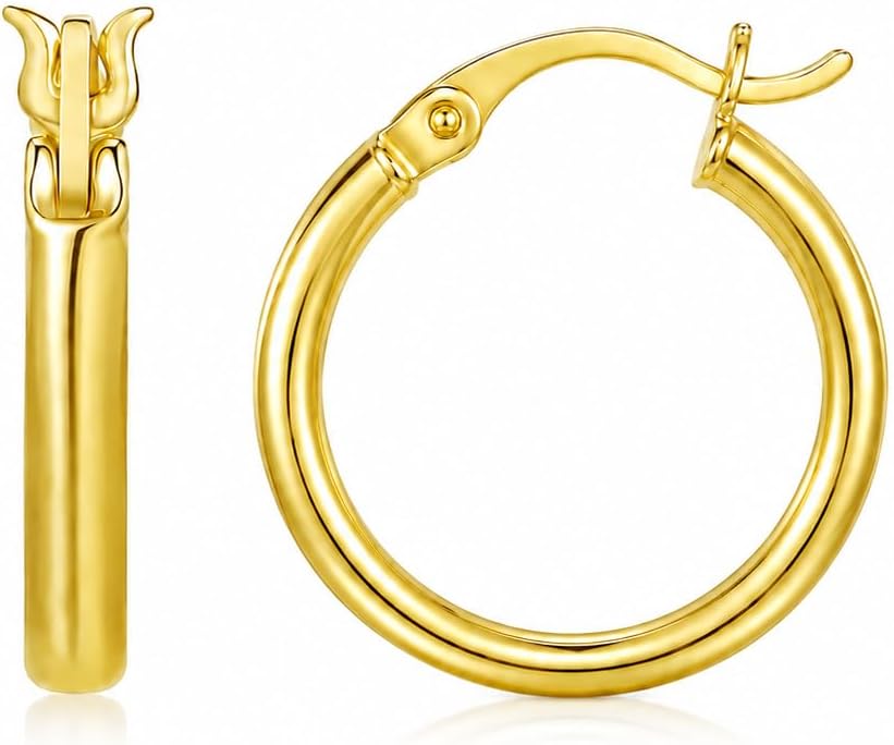 14K Yellow Gold Hoop Earrings for Women, Real Gold Classic Round Hoops, High Polished Lightweight Earrings with Secure Click-Top Closure, Small to Large in 12/16/25/30/35mm Jewelry Gift for Daily Wear