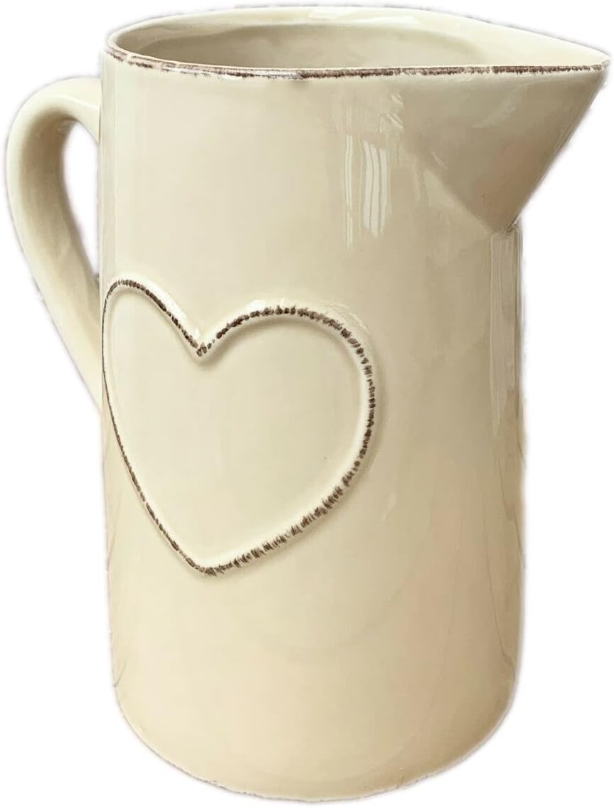 Ceramic Love Heart Jug Vase Cream Embossed Storage Decorative Serving