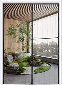 Homearda Magnetic Screen Door-New Upgraded -Durable Mesh Curtain with Weights in Bottom-Full Frame Magic Seal-Fits Door up to 34''x82'' Black
