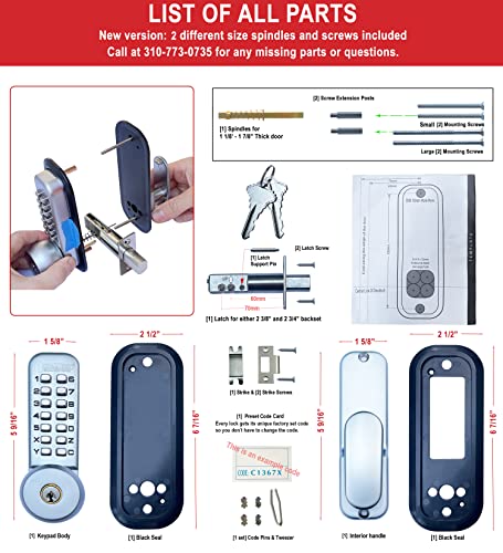 Jounjip Mechanical Deadbolt Door Lock [Passcode Or Key] - No Battery Or Wiring Needed - Chrome (Preset For Right Hinge Door) #TOP5