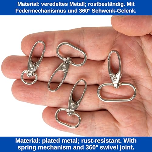 Karabinerhaken mit Drehverschluss, 12 Stück, 10 mm D-Ring mit Karabiner Haken, Taschenkarabiner 360° Grad drehbarem Ösenring, Metall Gurtschnalle mit Haken zum Basteln, Tragegurt Karabinerverschluss