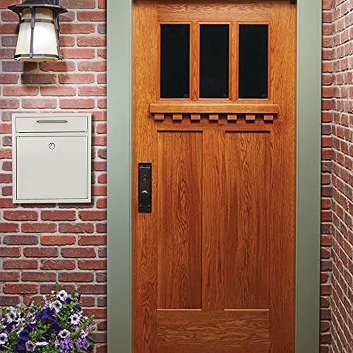 Kyodoled Steel Key Lock Mail Boxes Outdoor,Locking Wall Mount Mailbox,Security Key Drop Box,12H X 10.51L X 4.68W Inches,White Large #TOP6