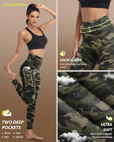 Image of CAMPSNAIL Fleece Lined Leggings Women - Thick Winter Thermal Warm Pants Pkt Green Camo Large