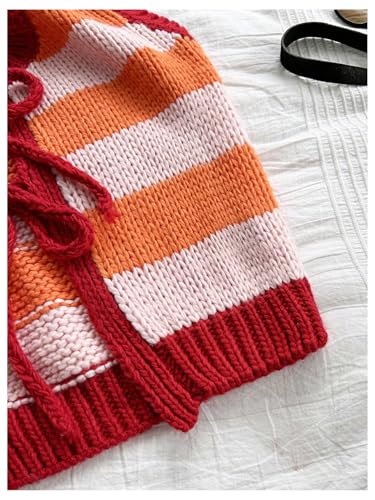 Image of MakeMeChic Women's Striped Colorblock Sweater Vests Sleeveless Tie Front Cropped Knit Vest Tops Multicolor Small