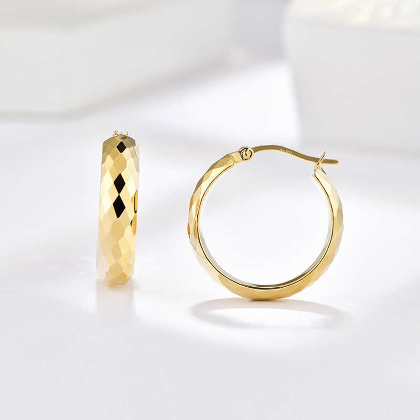 Epinki Creole Hoop 9K/14K/18K żółte złoto, klasyczne kolczyki vintage, kolczyki secesyjne Au 750/585/375 prawdziwa biżuteria,, 14-karatowe żółte złoto (585), Bez cyrkonii