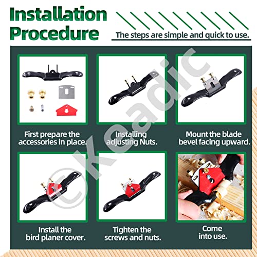 Keadic 8Pcs 9" 10" Adjustable Spokeshave Kit Contains Manual Planer with Flat Base Replacement Metal Blades 4-Way Rasp File and Portable Woodworking Planes for Deburring Carving Crafting - Image 6
