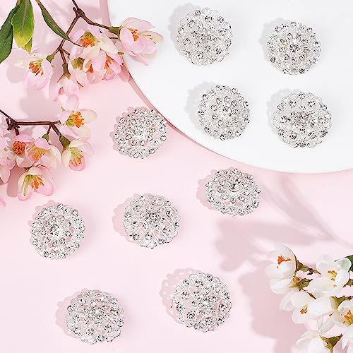 GORGECRAFT 10Pcs 2 Styles Crystal Rhinestone Flower Brooch Pin Flowers Embellishments Buttons Sliver Flatback Brooches Lapel Badge Jewelry for Woman DIY Crafts Wedding Dress Bouquet Decoration Gift - Image 4