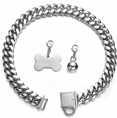 Chien collier gros maillon argent 18mm résistant anti traction - 6