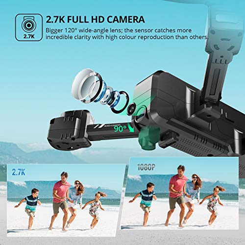 Image of Holy Stone GPS 2.7K Drone with FHD FPV Camera Live Video for Adults, Portable Selfie Quadcopter with 2 Batteries for Beginners with Auto Return Home, Custom Flight Path, Follow Me, Auto Hover