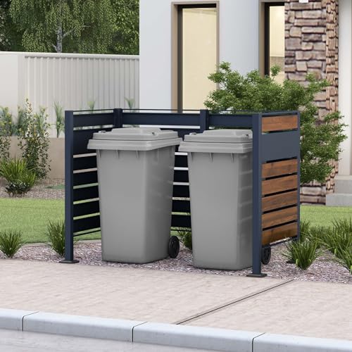 Wiltec Mülltonnenzaun-Erweiterungsmodul in Holzoptik Sichtschutz aus Stahl für Mülltonnenbox – Bild 3