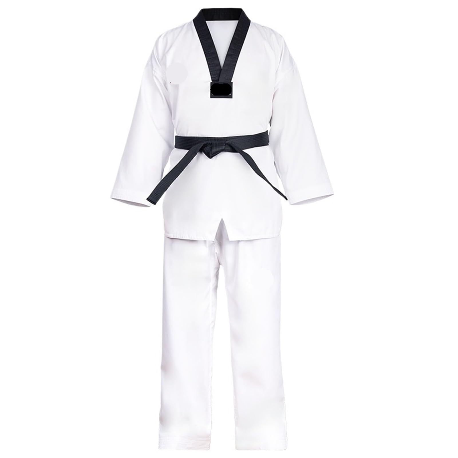Uniforme con Cinturón Uniformes Blancos de Taekwondo, Karate, Judo, dobok, Uniforme Unisex de Manga Larga.(Black Collar,XXXL 190)