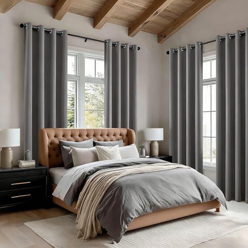 Cortinas opacas con aislamiento térmico y diseño de ojales insonorizadas para un máximo bloqueo de luz, perfectas para dormitorio, sala de estar y cine en casa