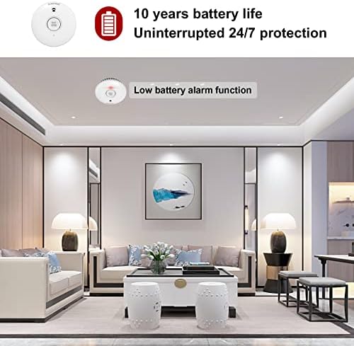 Ruan Alarm 10-year Battery Wireless Smoke Alarm Wireless Interconnected Smoke Detector Conforms to EN 14604 Standard White for home 1 pack