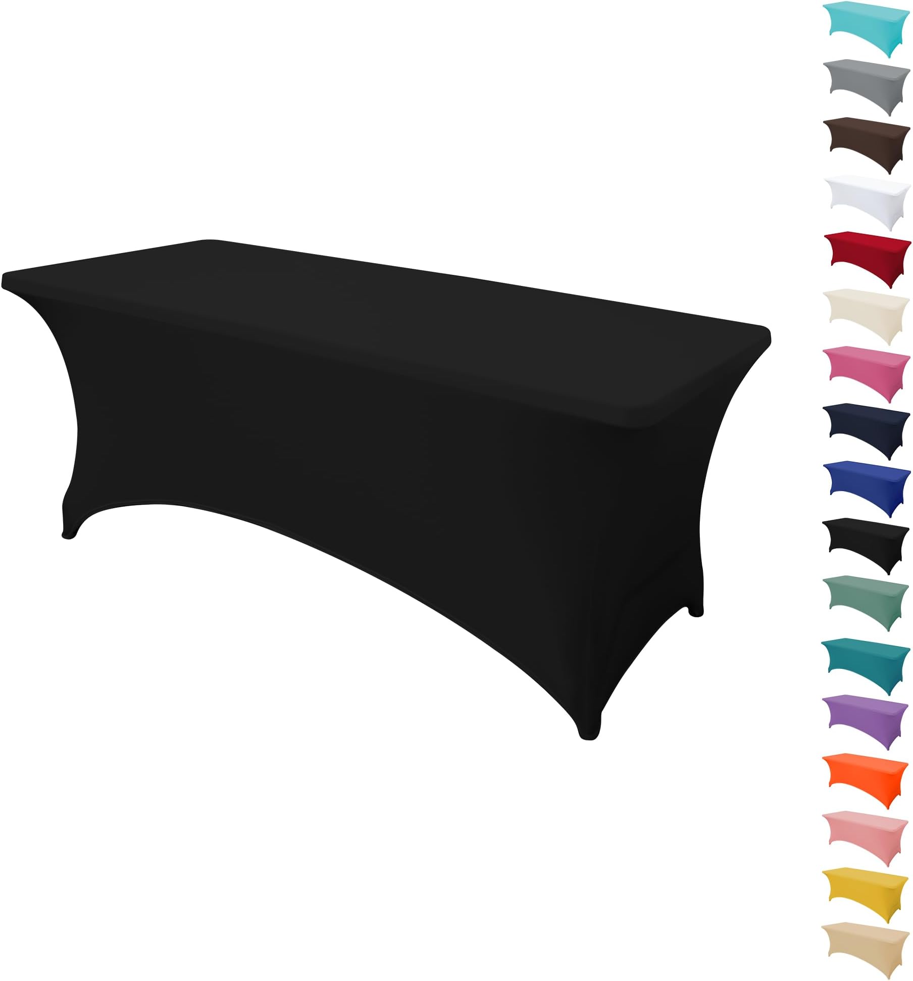 4FT Table Cloth for Rectangular Fitted Events Stretch Black Table Covers Washable Spandex Tablecloth Protector for Party, Wedding, Cocktail, Banquet, Festival