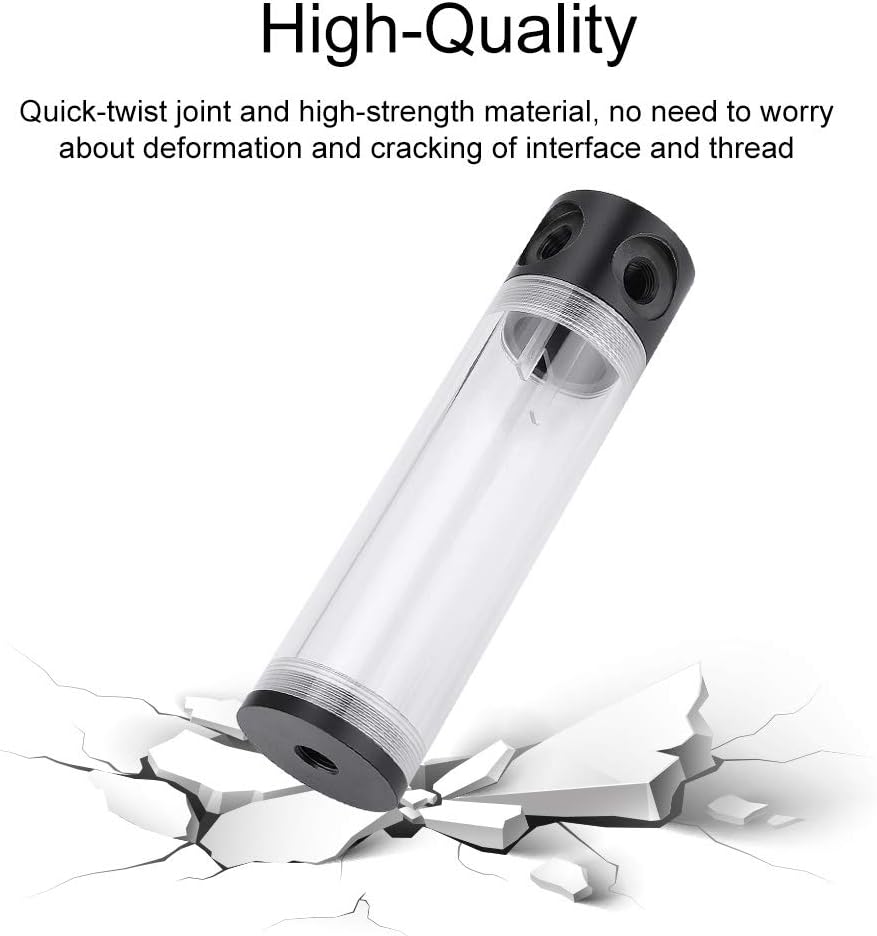 Water Cooling Reservoir, PC Water Reservoir 190mm*50mm Diameter G1/4'' POM Cylindrical CPU Water Cooler Reservoir System Heat Sink Kit Cooling Acrylic Water Reservoir for PC