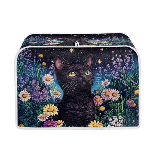 Image of Talayituse Cat Daisy Star Print Toaster Cover 4 Slice Wide Slot, Lightweight Bread Maker Cover Dust Protection Washable Appliance Bag, M