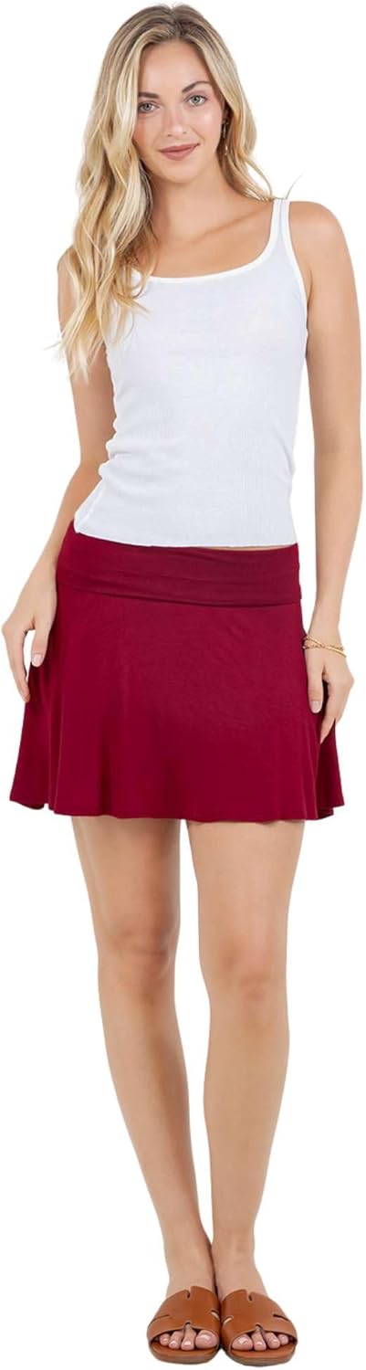 Azules Women’s Flowy Flared Mini Skirt – Stretchy A-Line Skater Skirt, Casual Versatile Basic Short Skirt