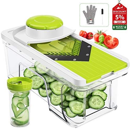 CORAFEI with Spiralizer-V Blades Food Vegetable Cutter with Julienne Grater Zoodle Maker Include Clean Brush and Glove