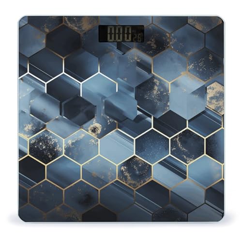 Báscula Digital de Baño Azul con Hexágonos y Diamantes miniatura 1