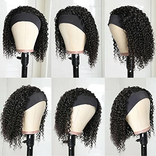 Image of Deep Wave Headband Wig Human Hair 12 Inch Brazilian Virgin Natural Black