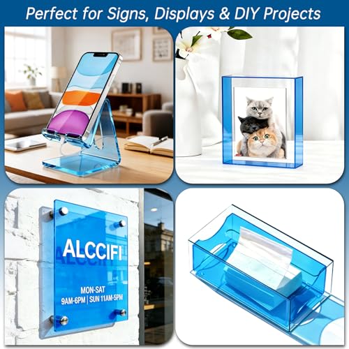 Image of Blue Acrylic Sheet 12 inch x 16 inch x 1 /8 inch, ALCCIFI Cast Plexiglass Sheets for Laser Cutting & Engraving, 2 Pack Translucent Acrylic Board for Cricut, Signs & DIY Projects