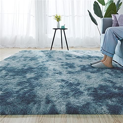 Super Soft Kids Room Nursery Rug 5x8 Area Rug for Bedroom Decor Living Room Kitchen Non-Slip Plush Fluffy Comfy Babys Care Crawling Carpet Blue