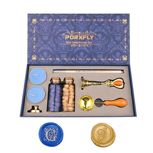 PORXFLY 2 Pieces Letter G Wax Seal Stamp Set,Initial Alphabet Wax Seal Stamp Kit Vintage Gift Box