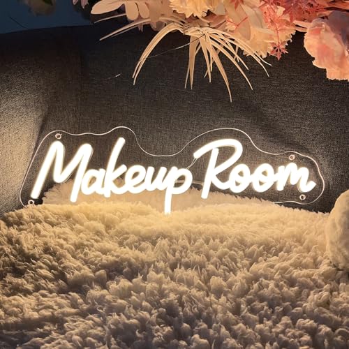Image of Makeup Room Neon Sign For Spa Beauty Room Nail Brows Lashed Salon Studio LED Wall Art Decor For Business Stores Logo Barber Shops Led Word Indoor Custom Neon Lights 5V USB Powered Warm White 40x13.5cm
