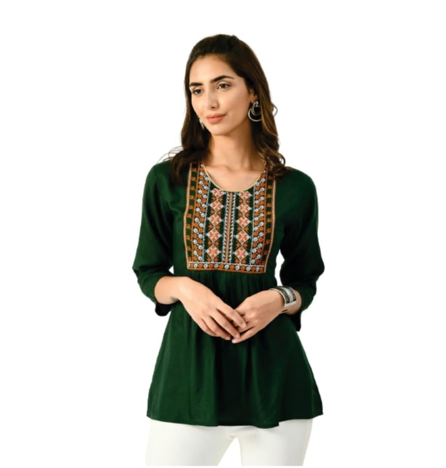 Image of GLAMEO Women's Rayon Classic Heavy Embroidery Stylish Top