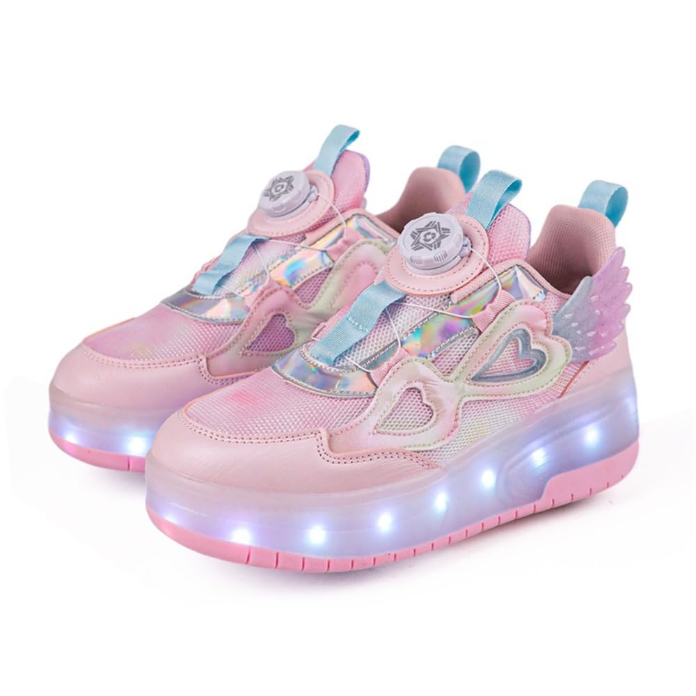 Mateju Filles Chaussures à roulettes, Enfant Patins à roulettes Brillant Mode avec 2 roulettes Rétractables, Chaussures de Skateboard Chaussures de Sport d'extérieur