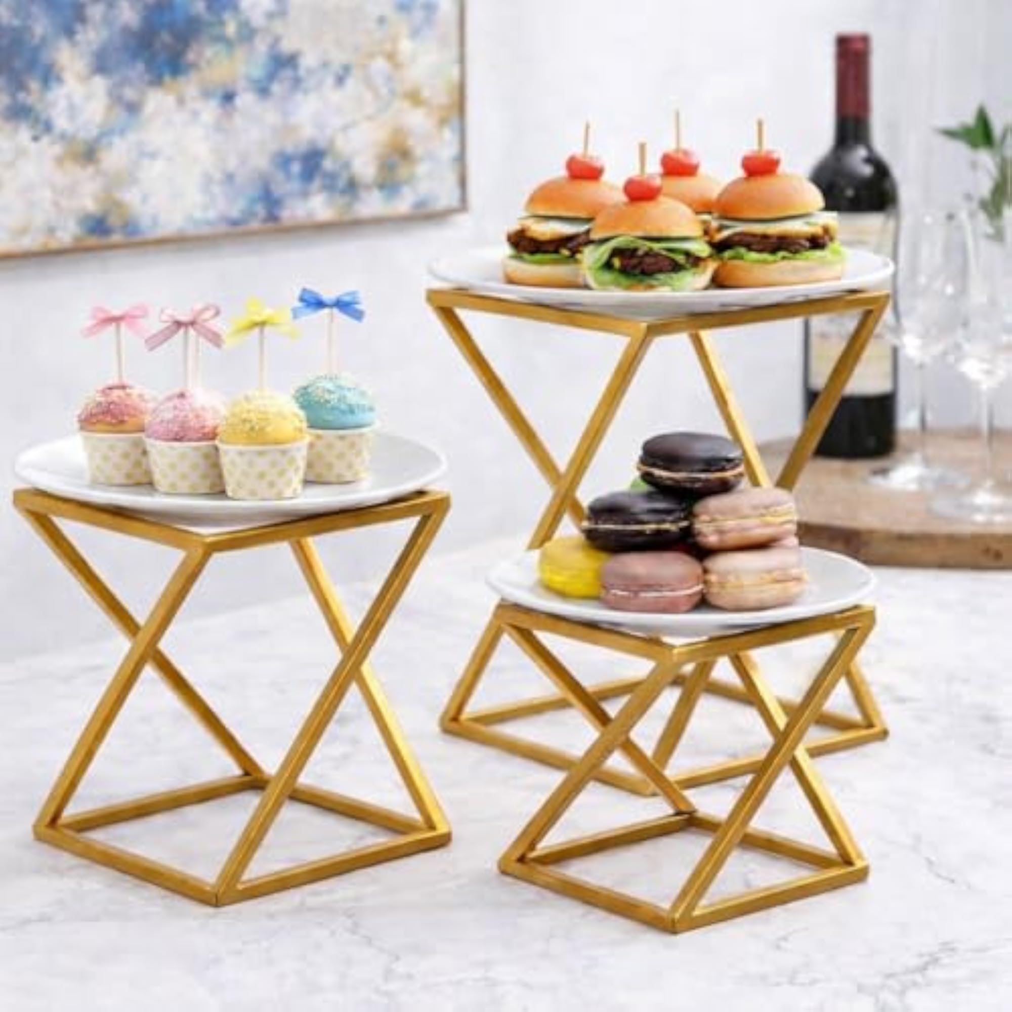 Geometric Matte Black Metal Pizza Riser Racks