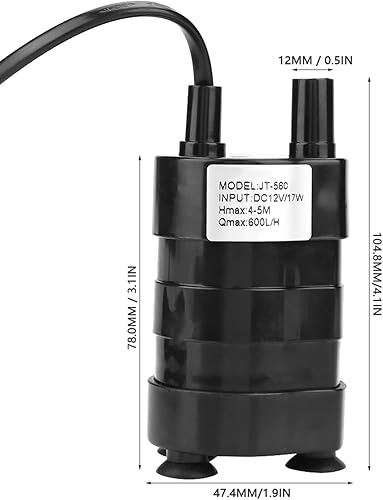 Miniatura 5 de Alta bomba de agua sumergible sin cepillo de DC de la cabeza hidráulica 12V -20-90 para el acuario de la fuente, bomba sumergible