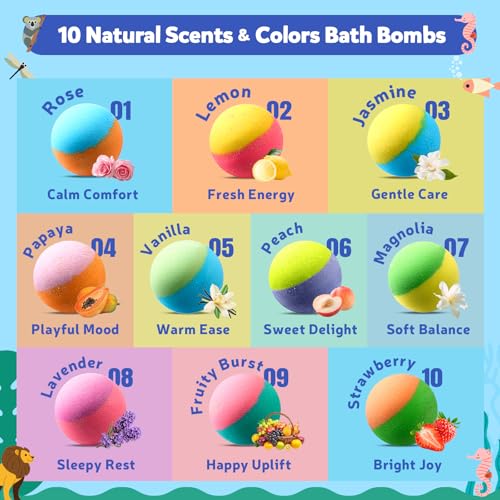 BloomFizzy 40 Kids Bath Bombs with Surprise Inside, Ocean & Jungle Animal Toys Gift Set with Natural Child-Safe Ingredients, Travel-Friendly Bath Bombs for Boys and Girls, Great for Birthdays, Christmas & Easter 40-pack