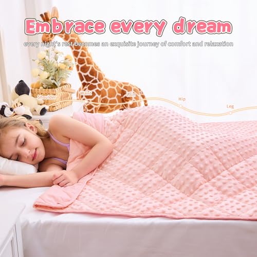 Image of Pink Weighted Blanket 7lbs, 40 inchx60 inch, Breathable Cooling Minky Heavy Throw Blanket for 60-90lbs, Soft Winter Thick Big Blankets Weighted Comforter Gift
