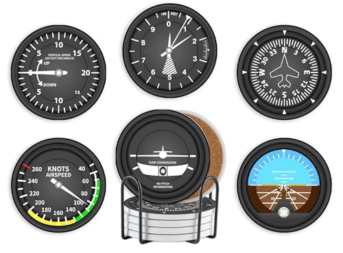 Onebttl Pilot Gifts for Men Dad Grandpa Pilots Aviation Lovers Aviation Gifts Ceramic Coaster Set of 6 with Gift Box & Cork Base Plane Gift for Birthday Christian Fathers Day Christmas