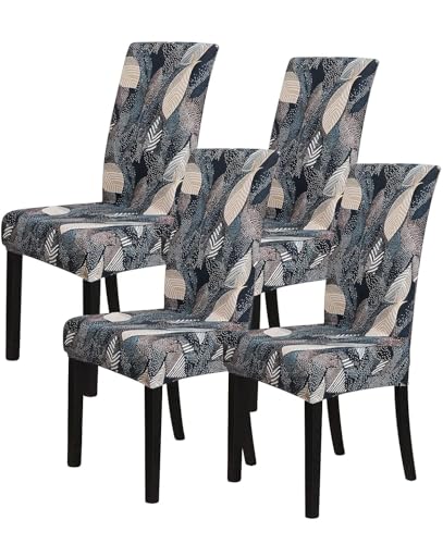 Image of Styleys Chair Covers for Dining Room, Stretch Dining Chair Cover, Washable Spandex Kitchen Chair Slipcovers (Set of 4, Jungel Leaf, SD3211)